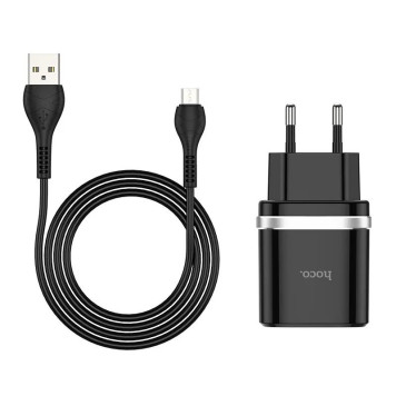 Блок питания (сетевой адаптер) HOCO С12Q Smart QC3.0, кабель Micro USB, USB, 5V, 3.0A, черный