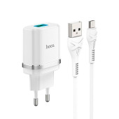 Блок питания (сетевой адаптер) HOCO С12Q Smart QC3.0, кабель Micro USB, USB, 5V, 3.0A, белый