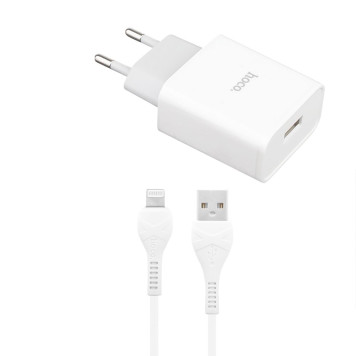 Сетевое зарядное устройство Hoco C81A Asombroso Single Port Charger Set (Lightning) (EU), белый