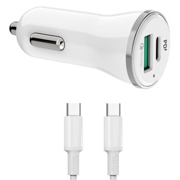 Автомобильное зарядное устройство Earldom ES-KC4C QC3.0 + PD Super Fast Car Charger With USB-C to USB-C Cable, белый