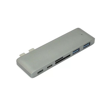 Адаптер сдвоенный Type C на USB 3.0*2 + Type C* 2 + SD/TF для MacBook серый