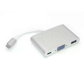 Адаптер Type-C на VGA, USB 3.0 + Type-С для MacBook серебристый