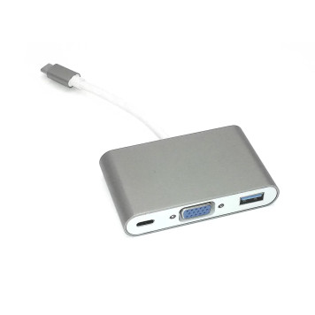 Адаптер Type-C на VGA, USB 3.0 + Type-С для MacBook серый