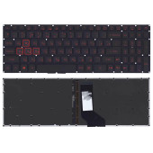 Клавиатура для ноутбука Acer Nitro 5 AN515-51, черная с красной подсветкой (стрелки без рамки)