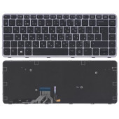 Клавиатура для ноутбука HP EliteBook Folio 1040 G1, черная с серой рамкой с подсветкой