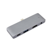 Адаптер Type C на HDMI, USB 3.0 + Audio 3, 5 + Type C серый